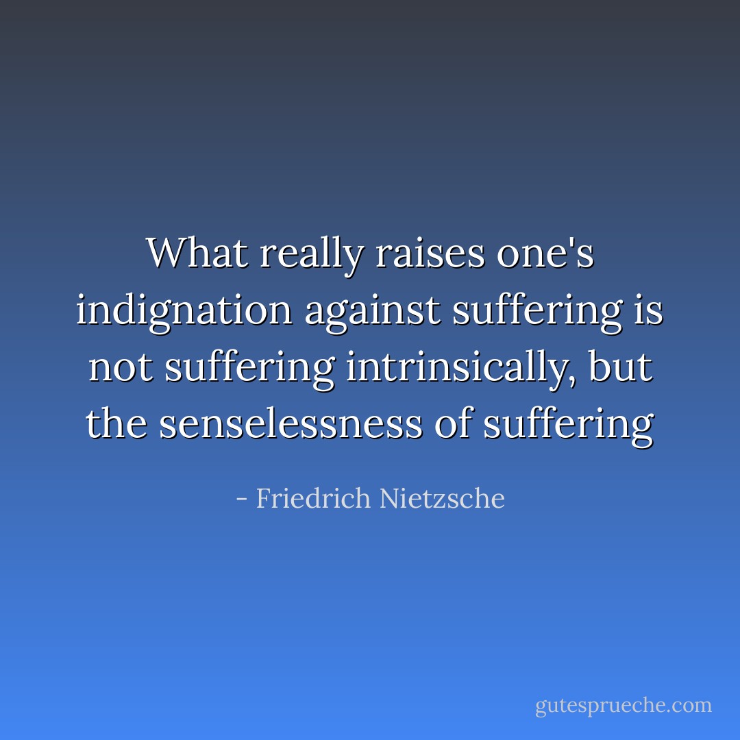 What really raises one's indignation against suffering is not suffering intrinsically, but the senselessness of suffering - Friedrich Nietzsche