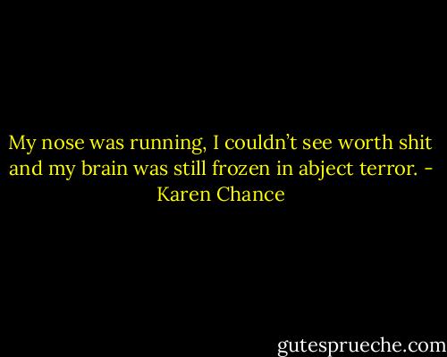 My nose was running, I couldn’t see worth shit and my brain was still frozen in abject terror. - Karen Chance