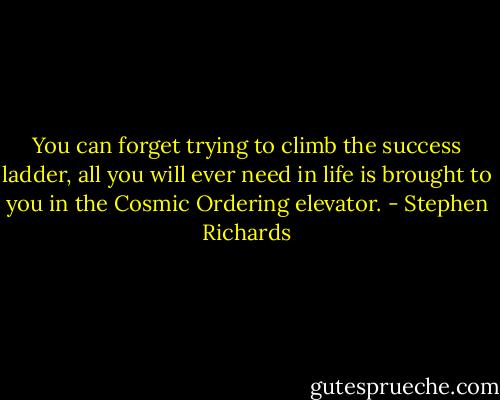 You can forget trying to climb the success ladder, all you will ever need in life is brought to you in the Cosmic Ordering elevator. - Stephen Richards