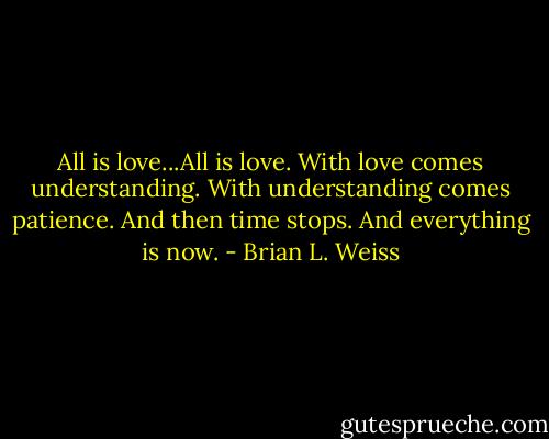 All is love...All is love. With love comes understanding. With understanding comes patience. And then time stops. And everything is now. - Brian L. Weiss