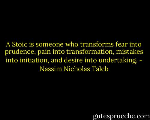 A Stoic is someone who transforms fear into prudence, pain into transformation, mistakes into initiation, and desire into undertaking. - Nassim Nicholas Taleb