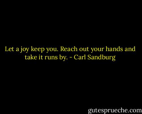 Let a joy keep you. Reach out your hands and take it runs by. - Carl Sandburg