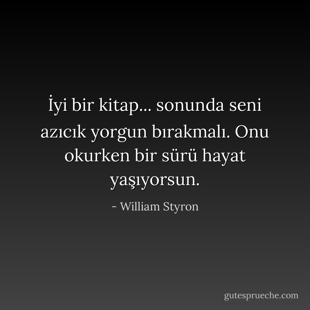 İyi bir kitap... sonunda seni azıcık yorgun bırakmalı. Onu okurken bir sürü hayat yaşıyorsun. - William Styron