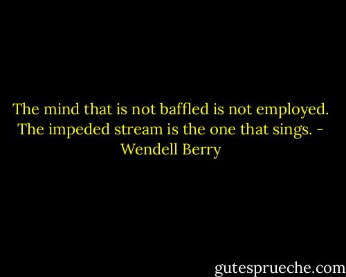 The mind that is not baffled is not employed. The impeded stream is the one that sings. - Wendell Berry