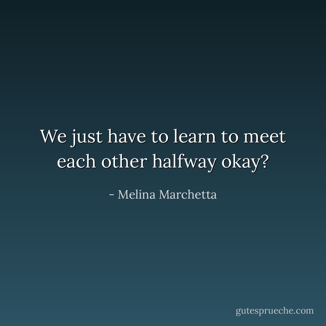 We just have to learn to meet each other halfway okay? - Melina Marchetta