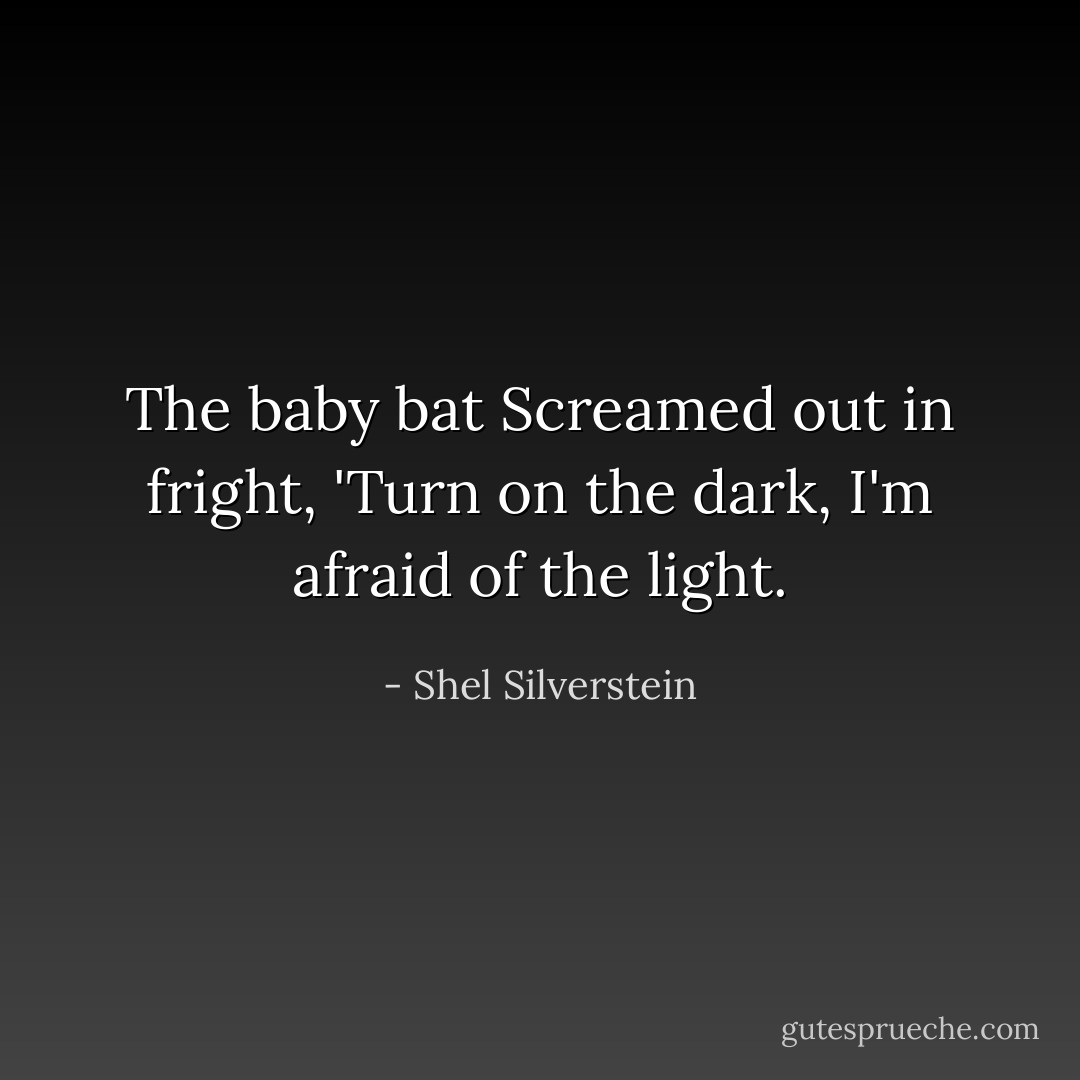 The baby bat<br />Screamed out in fright,<br />'Turn on the dark,<br />I'm afraid of the light. - Shel Silverstein