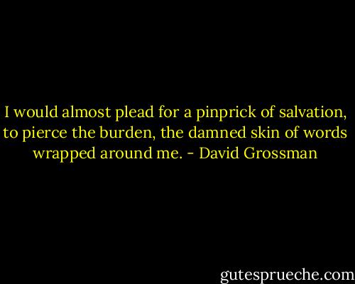 I would almost plead for a pinprick of salvation, to pierce the burden, the damned skin of words wrapped around me. - David Grossman