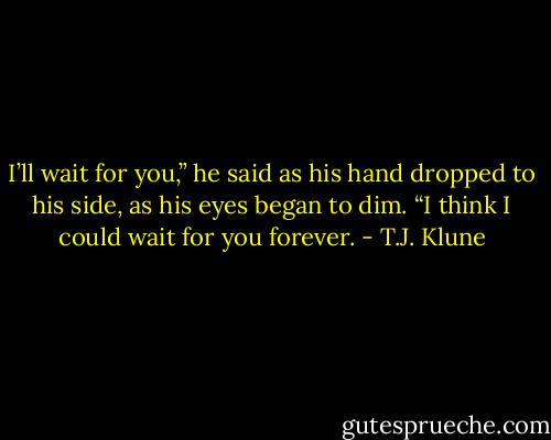 I’ll wait for you,” he said as his hand dropped to his side, as his eyes began to dim. “I think I could wait for you forever. - T.J. Klune