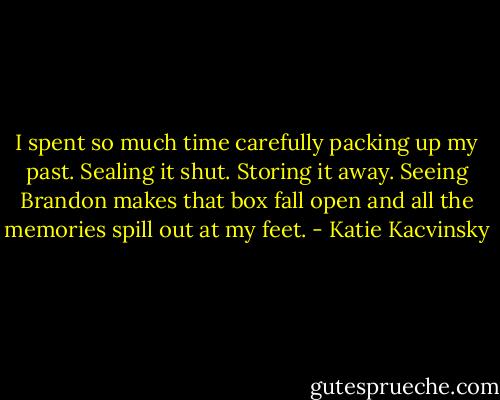 I spent so much time carefully packing up my past. Sealing it shut. Storing it away. Seeing Brandon makes that box fall open and all the memories spill out at my feet. - Katie Kacvinsky