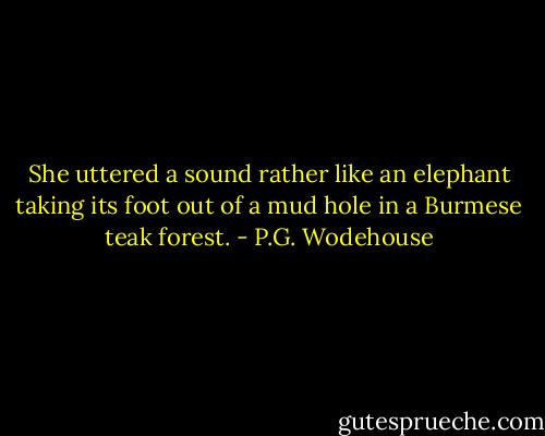 She uttered a sound rather like an elephant taking its foot out of a mud hole in a Burmese teak forest. - P.G. Wodehouse
