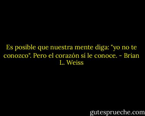Es posible que nuestra mente diga: "yo no te conozco". Pero el corazón sí le conoce. - Brian L. Weiss