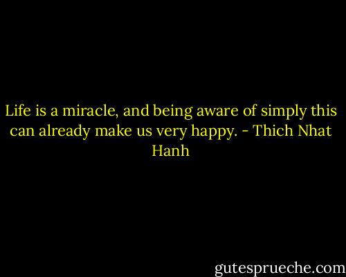 Life is a miracle, and being aware of simply this can already make us very happy. - Thich Nhat Hanh