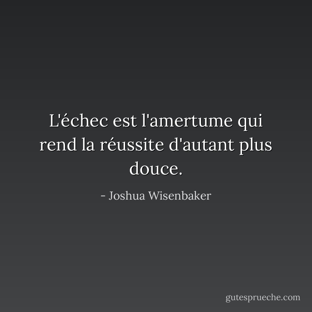 L'échec est l'amertume qui rend la réussite d'autant plus douce. - Joshua Wisenbaker