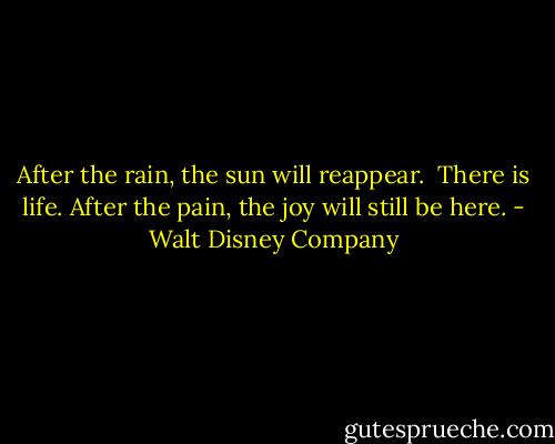 After the rain, the sun will reappear. <br />There is life. After the pain, the joy will still be here. - Walt Disney Company