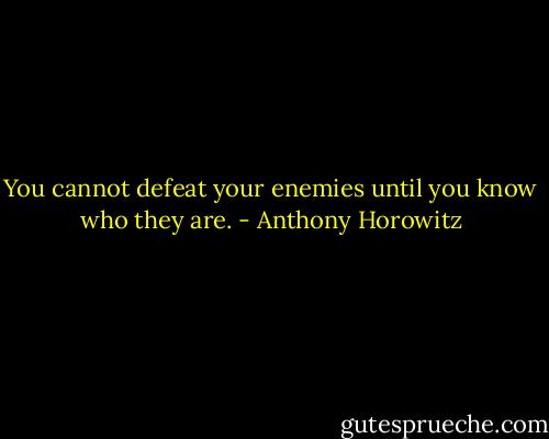 You cannot defeat your enemies until you know who they are. - Anthony Horowitz