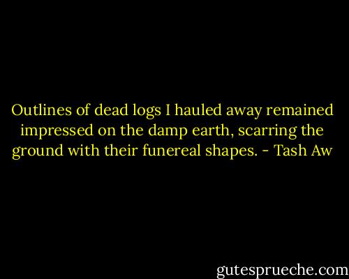 Outlines of dead logs I hauled away remained impressed on the damp earth, scarring the ground with their funereal shapes. - Tash Aw