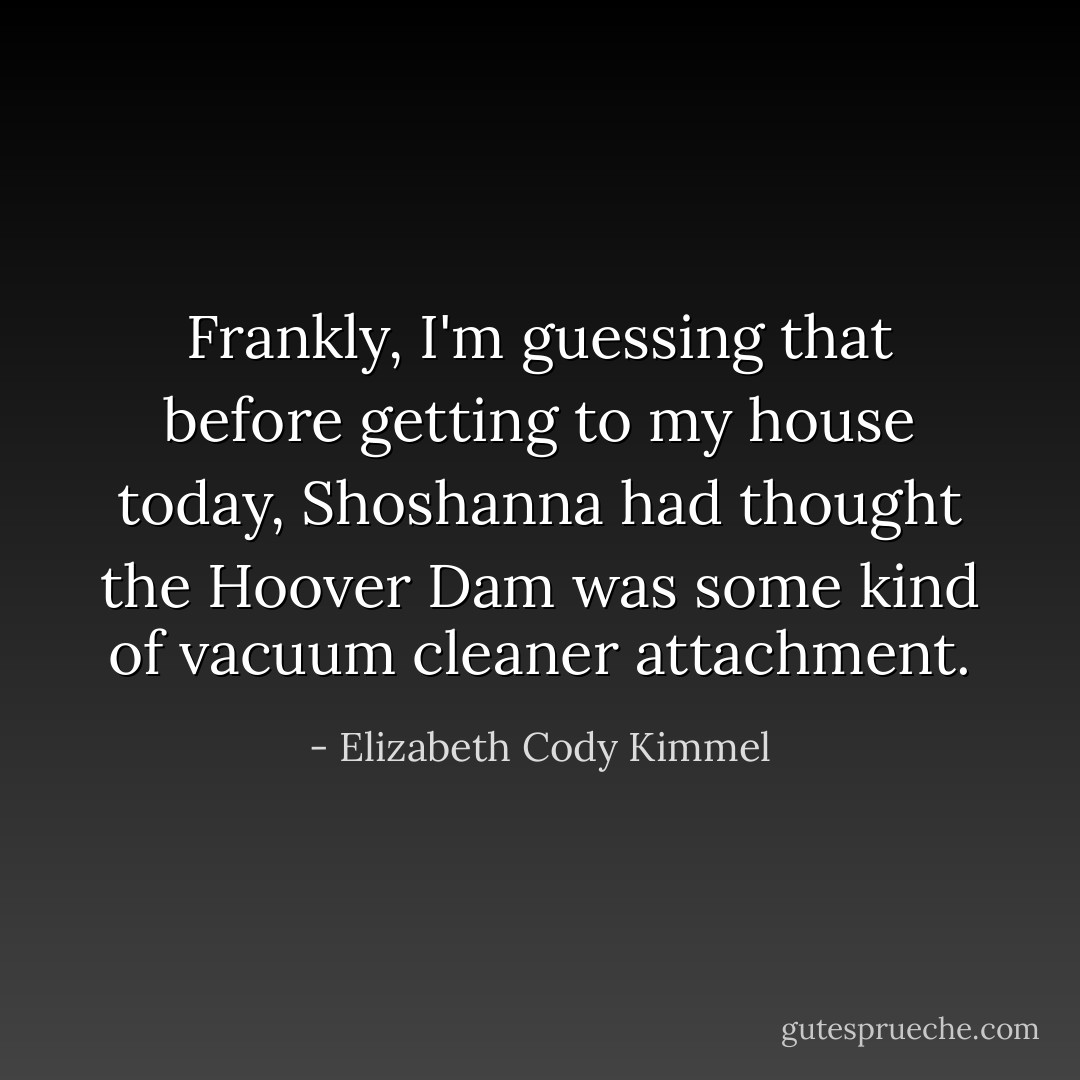 Frankly, I'm guessing that before getting to my house today, Shoshanna had thought the Hoover Dam was some kind of vacuum cleaner attachment. - Elizabeth Cody Kimmel
