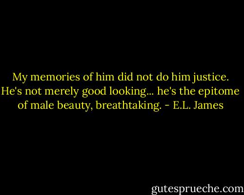 My memories of him did not do him justice. He's not merely good looking... he's the epitome of male beauty, breathtaking. - E.L. James