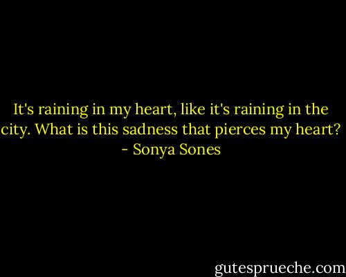 It's raining in my heart, like it's raining in the city. What is this sadness that pierces my heart? - Sonya Sones