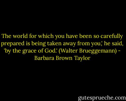 The world for which you have been so carefully prepared is being taken away from you,' he said, 'by the grace of God.' (Walter Brueggemann) - Barbara Brown Taylor
