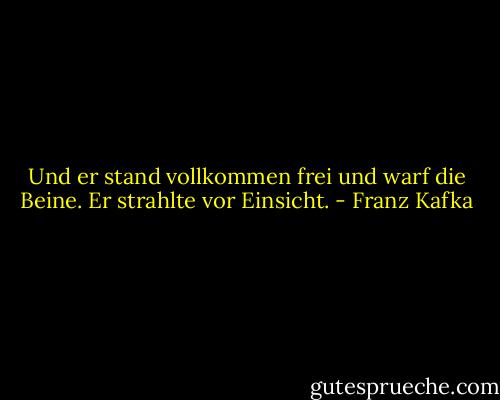Und er stand vollkommen frei und warf die Beine. Er strahlte vor Einsicht. - Franz Kafka