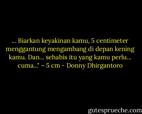 ... Biarkan keyakinan kamu, 5 centimeter menggantung mengambang di depan kening kamu. Dan... sehabis itu yang kamu perlu... cuma..." ~ 5 cm - Donny Dhirgantoro