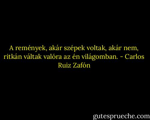 A remények, akár szépek voltak, akár nem, ritkán váltak valóra az én világomban. - Carlos Ruiz Zafón