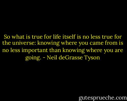 So what is true for life itself is no less true for the universe: knowing where you came from is no less important than knowing where you are going. - Neil deGrasse Tyson