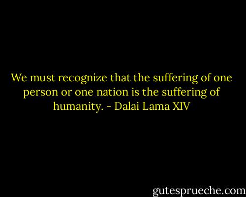 We must recognize that the suffering of one person or one nation is the suffering of humanity. - Dalai Lama XIV