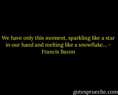 We have only this moment, sparkling like a star in our hand and melting like a snowflake... - Francis Bacon