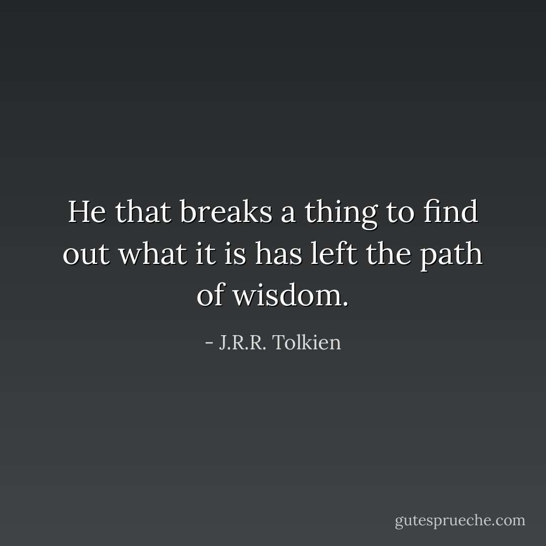 He that breaks a thing to find out what it is has left the path of wisdom. - J.R.R. Tolkien