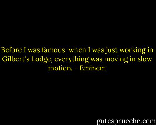 Before I was famous, when I was just working in Gilbert's Lodge, everything was moving in slow motion. - Eminem
