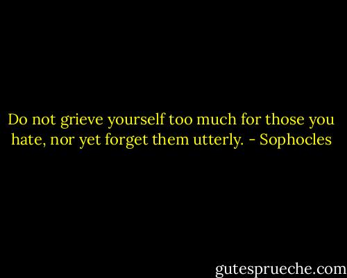 Do not grieve yourself too much for those you hate, nor yet forget them utterly. - Sophocles