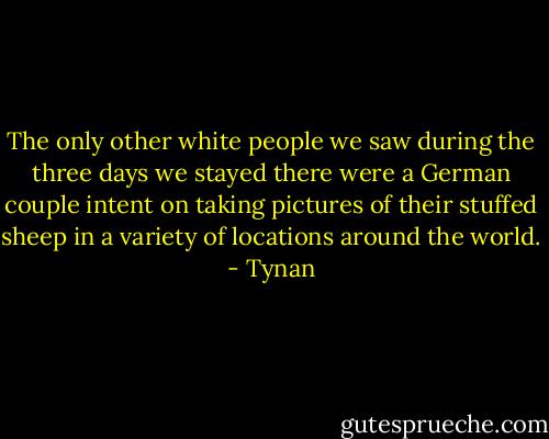 The only other white people we saw during the three days we stayed there were a German couple intent on taking pictures of their stuffed sheep in a variety of locations around the world. - Tynan