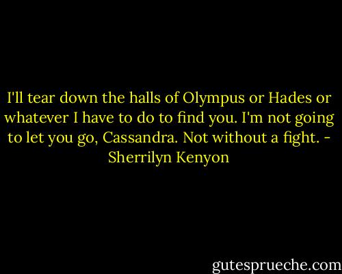 I'll tear down the halls of Olympus or Hades or whatever I have to do to find you. I'm not going to let you go, Cassandra. Not without a fight. - Sherrilyn Kenyon