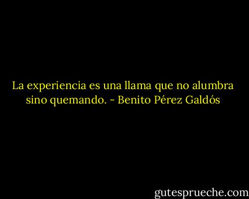 La experiencia es una llama que no alumbra sino quemando. - Benito Pérez Galdós