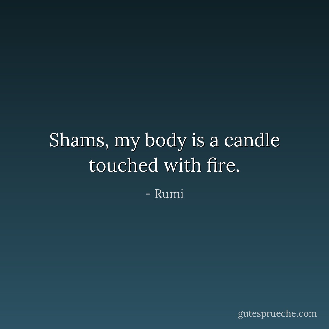Shams, my body is a candle touched with fire. - Rumi