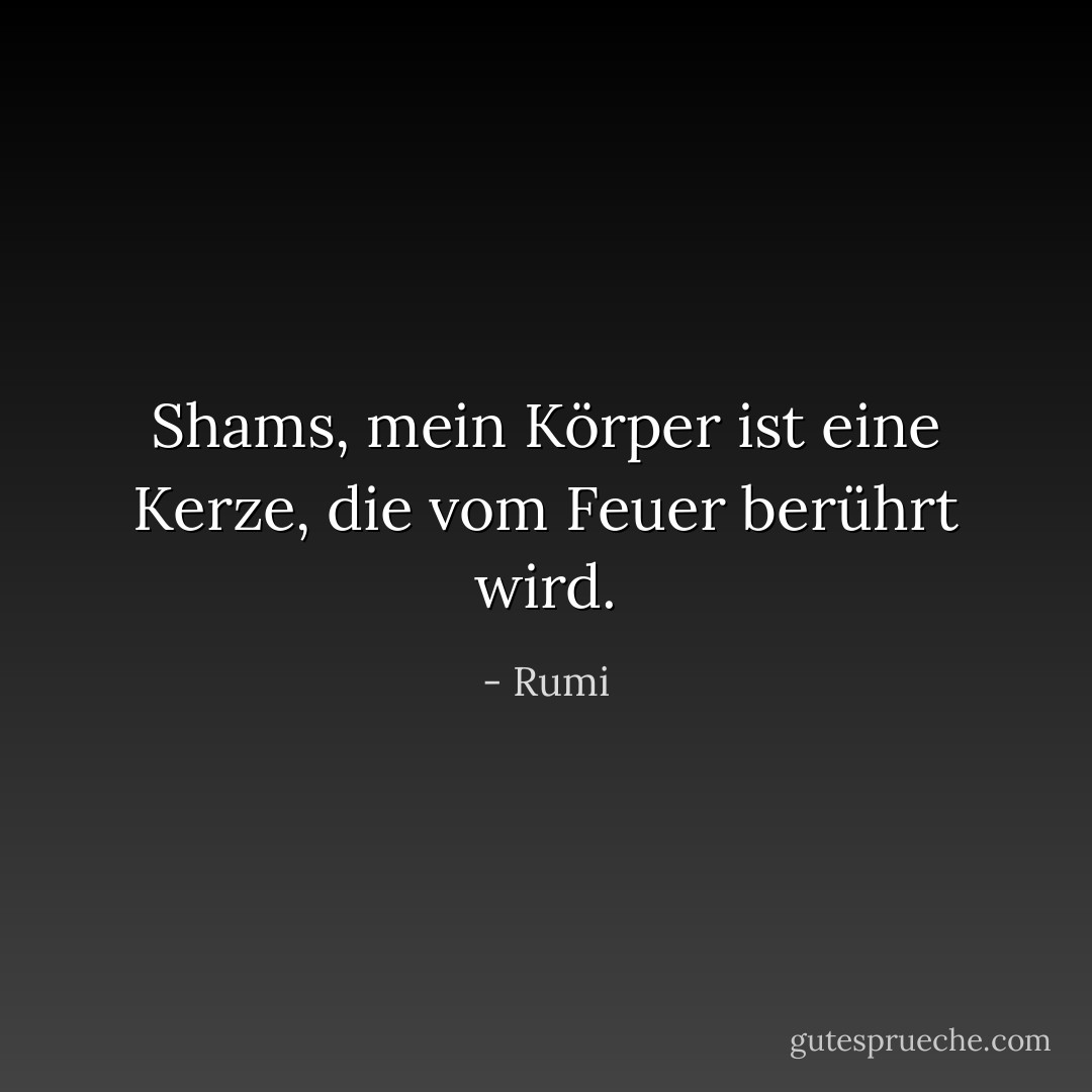 Shams, mein Körper ist eine Kerze, die vom Feuer berührt wird. - Rumi<