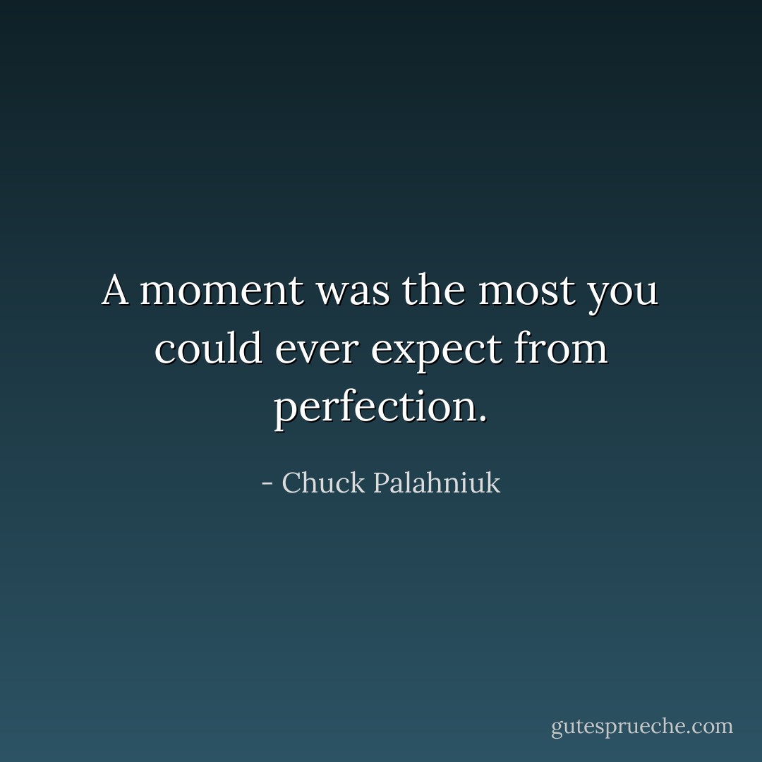 A moment was the most you could ever expect from perfection. - Chuck Palahniuk