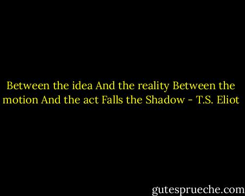 Between the idea<br />And the reality<br />Between the motion<br />And the act<br />Falls the Shadow - T.S. Eliot