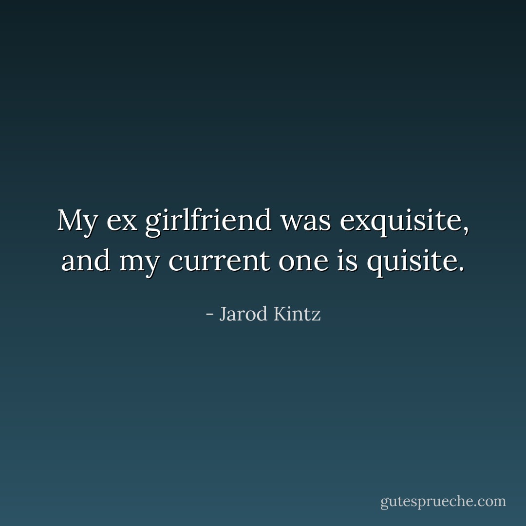 My ex girlfriend was exquisite, and my current one is quisite. - Jarod Kintz