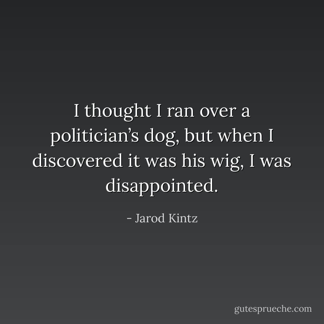 I thought I ran over a politician’s dog, but when I discovered it was his wig, I was disappointed. - Jarod Kintz