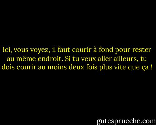 Ici, vous voyez, il faut courir à fond pour rester au même endroit. Si tu veux aller ailleurs, tu dois courir au moins deux fois plus vite que ça ! - Lewis Carroll