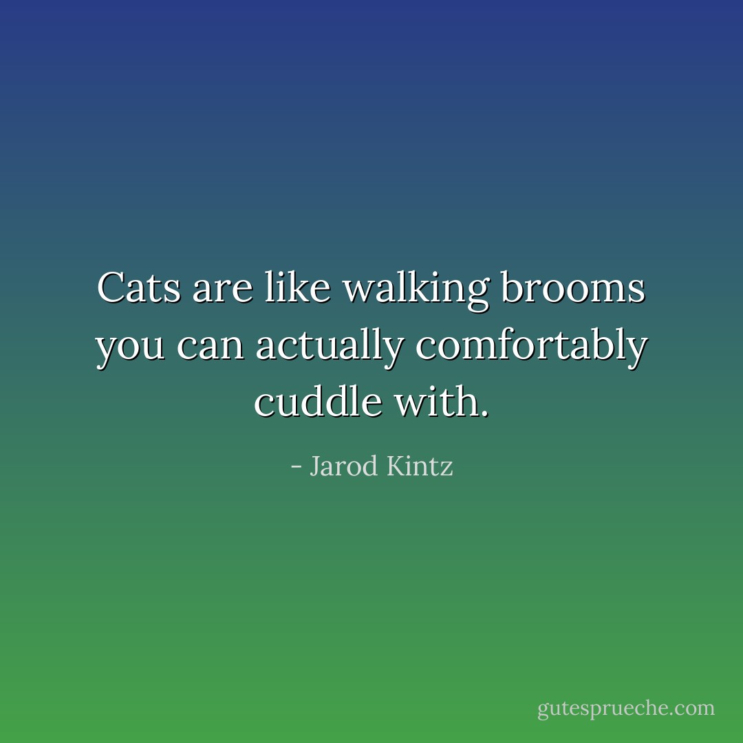 Cats are like walking brooms you can actually comfortably cuddle with. - Jarod Kintz
