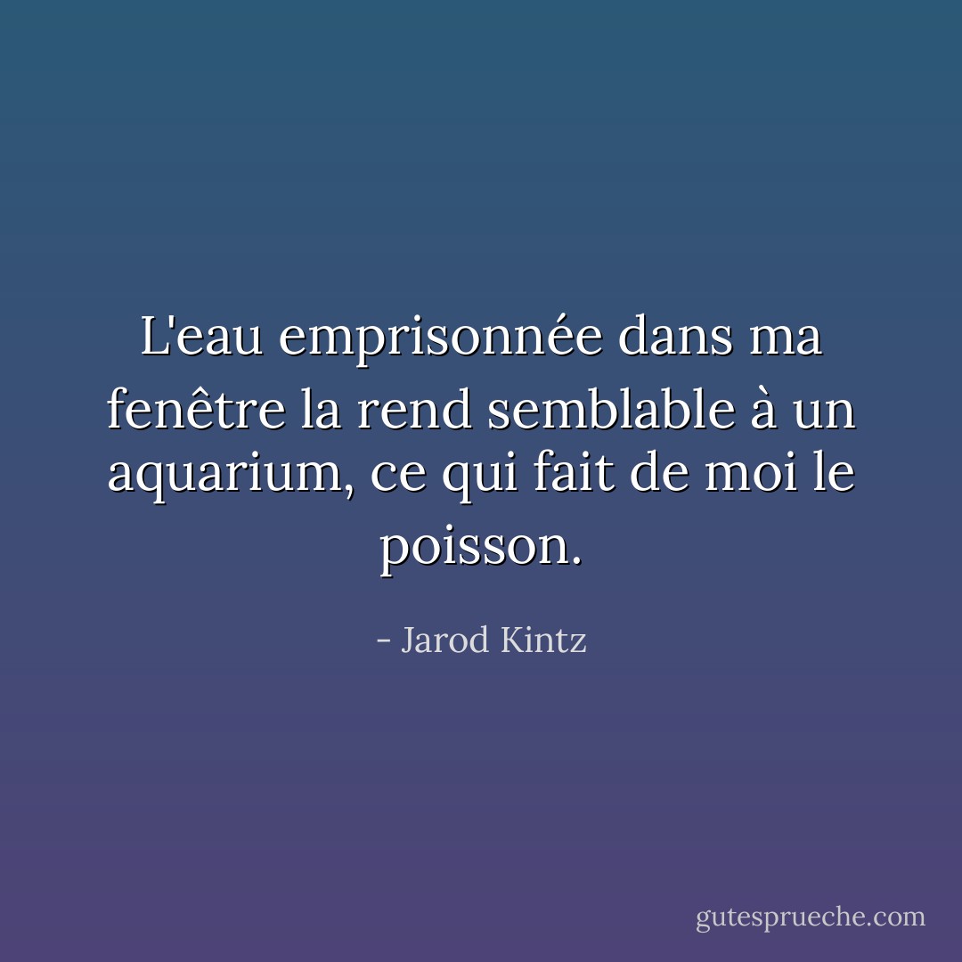 L'eau emprisonnée dans ma fenêtre la rend semblable à un aquarium, ce qui fait de moi le poisson. - Jarod Kintz