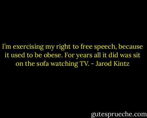 I’m exercising my right to free speech, because it used to be obese. For years all it did was sit on the sofa watching TV. - Jarod Kintz