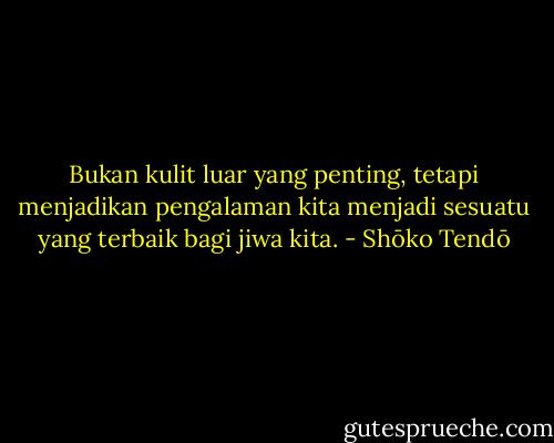 Bukan kulit luar yang penting, tetapi menjadikan pengalaman kita menjadi sesuatu yang terbaik bagi jiwa kita. - Shōko Tendō