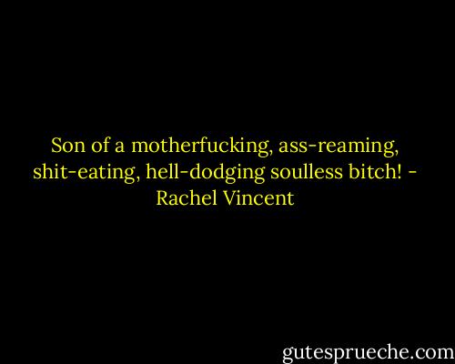 Son of a motherfucking, ass-reaming, shit-eating, hell-dodging soulless bitch! - Rachel Vincent