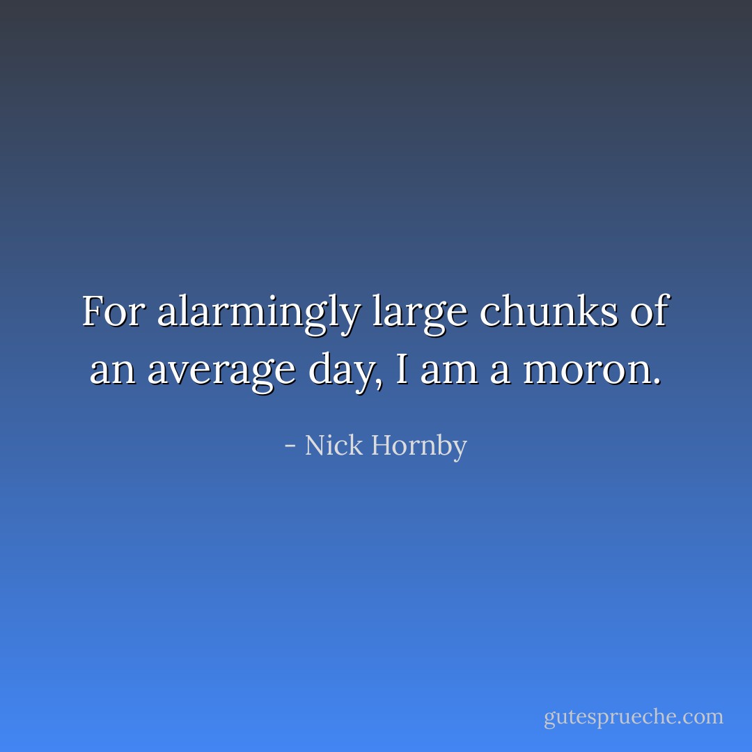 For alarmingly large chunks of an average day, I am a moron. - Nick Hornby