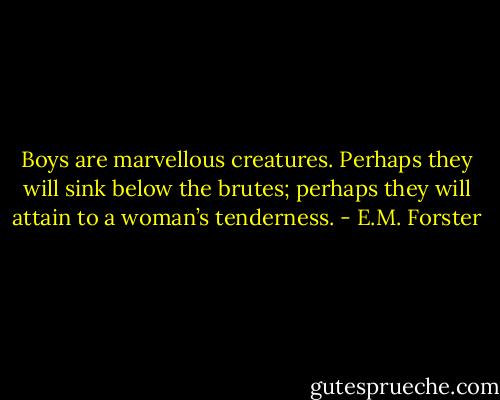 Boys are marvellous creatures. Perhaps they will sink below the brutes; perhaps they will attain to a woman’s tenderness. - E.M. Forster